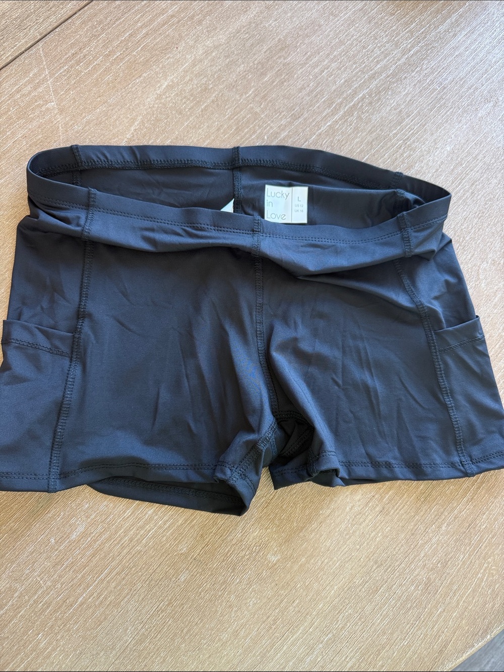 Lucky in Love Black Womens Bike Shorts with Side Pockets